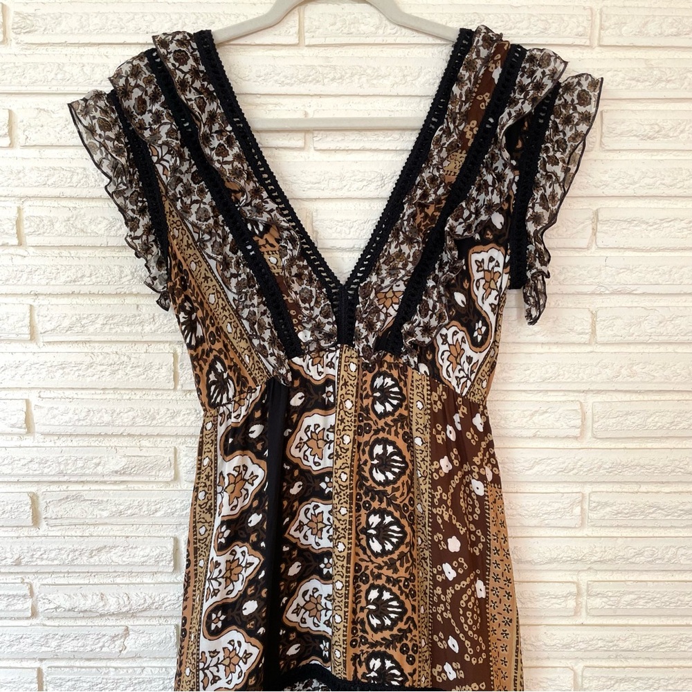 Raffaela D’Angelo Tiered Maxi Dress Size S Brown Boho Coastal Cowgirl Beach - Picture 3 of 16